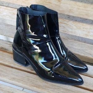 Topshop Patent Zippered Chelsea Boots